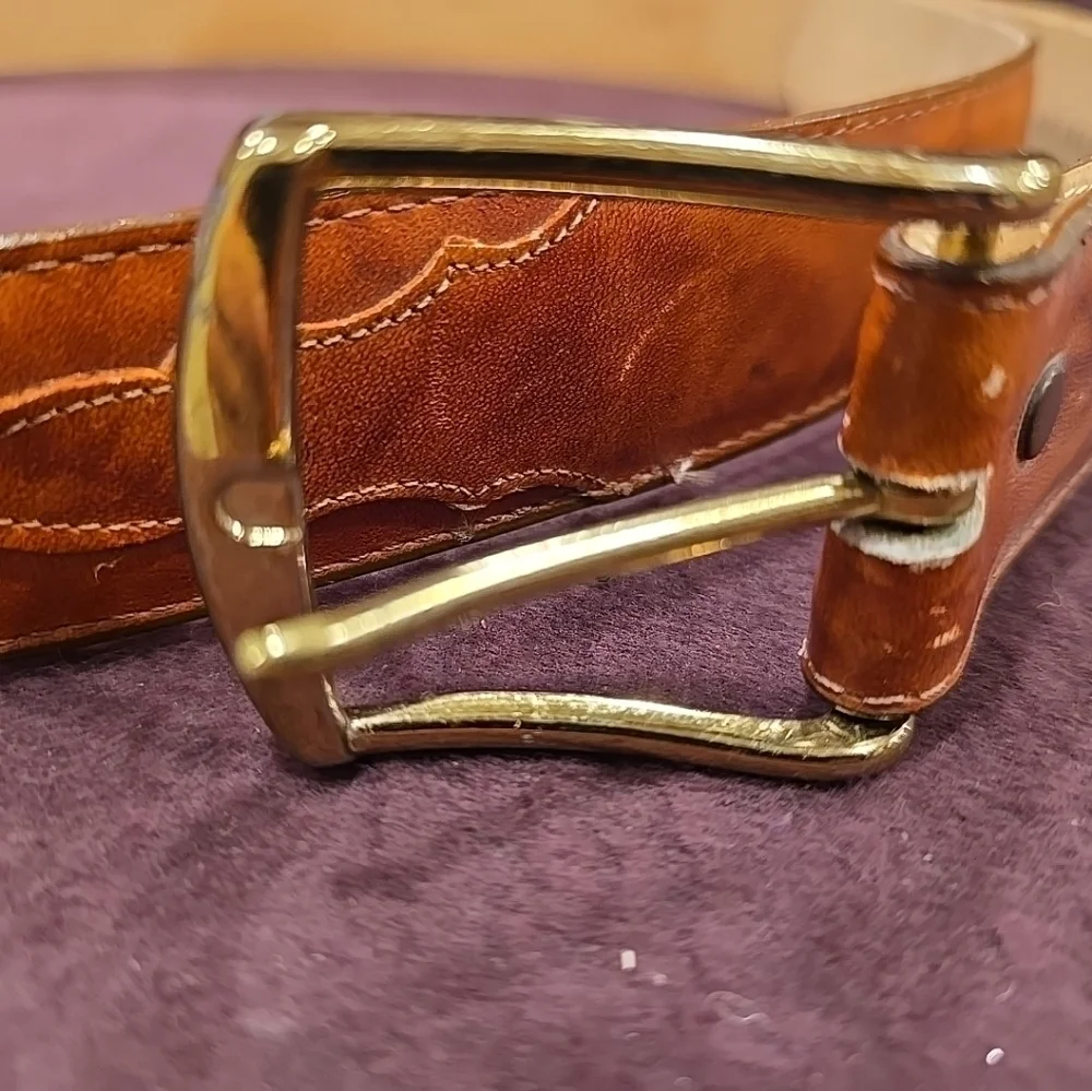 Tony Lama Leather Belt w/ Cowhide